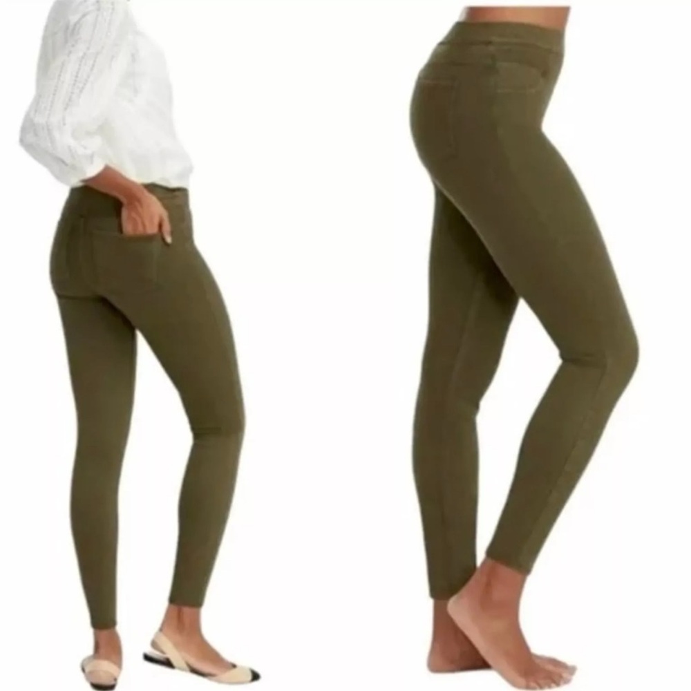 SPANX Jean-ish High Rise Ankle Jeggings Green Olive Pull-on Jeans Stretch Size S